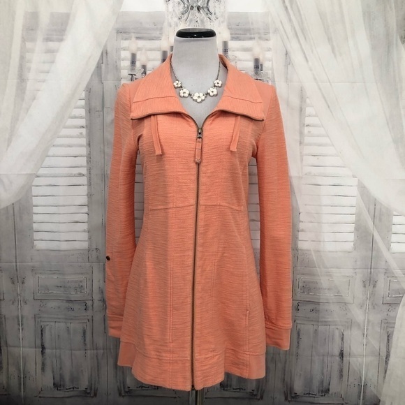 Anthropologie Saturday Sunday Small Quinn Mid Length Jacket Zip Up Orange - Picture 2 of 16